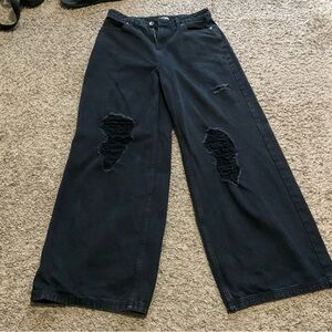 Hot Topic Black Wide Leg Distressed Jeans